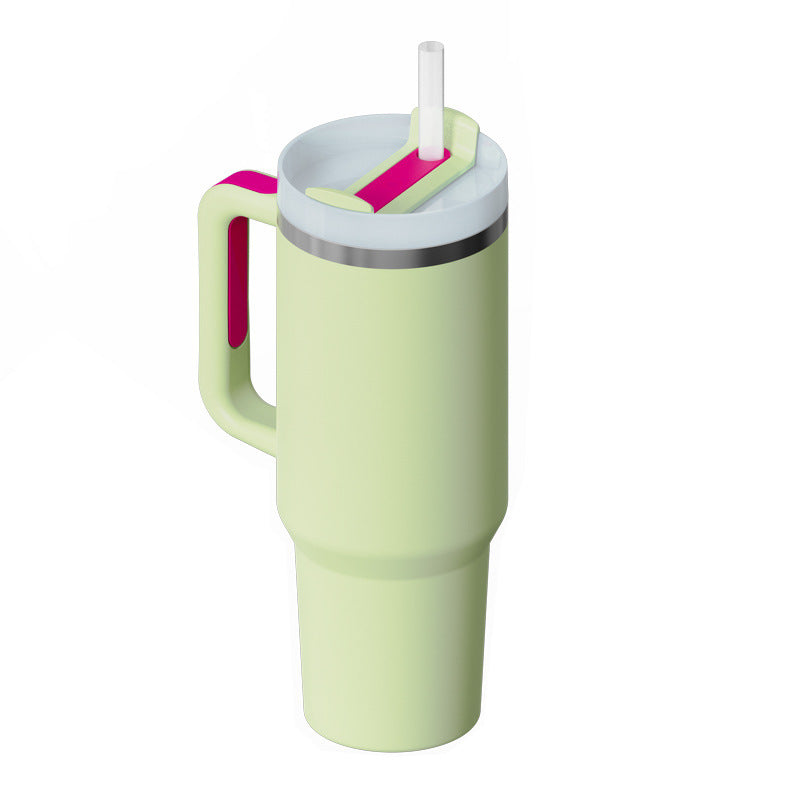 40 oz tumbler with lid and stainless steel handle. Thermos water bottle mug.