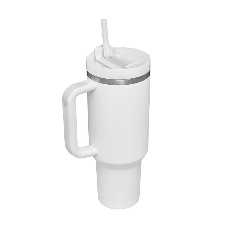 40 oz tumbler with lid and stainless steel handle. Thermos water bottle mug.
