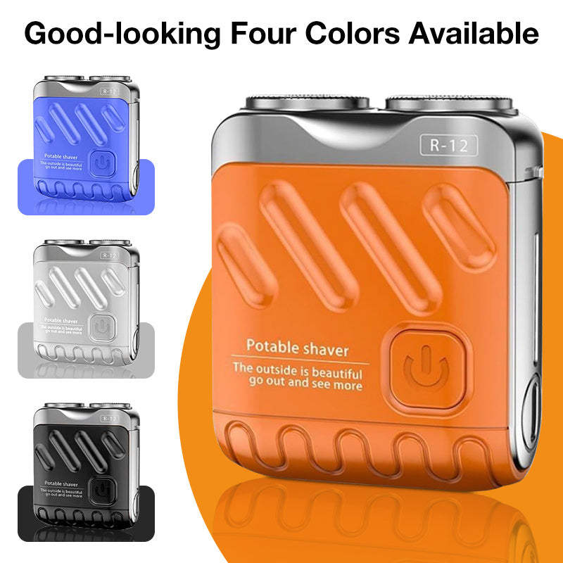 Portable Double-ring Rotary Electric Shaver for Men, Mini Travel Razor with Dual Magnetic Blade Head, Rechargeable, Pocket Size.
