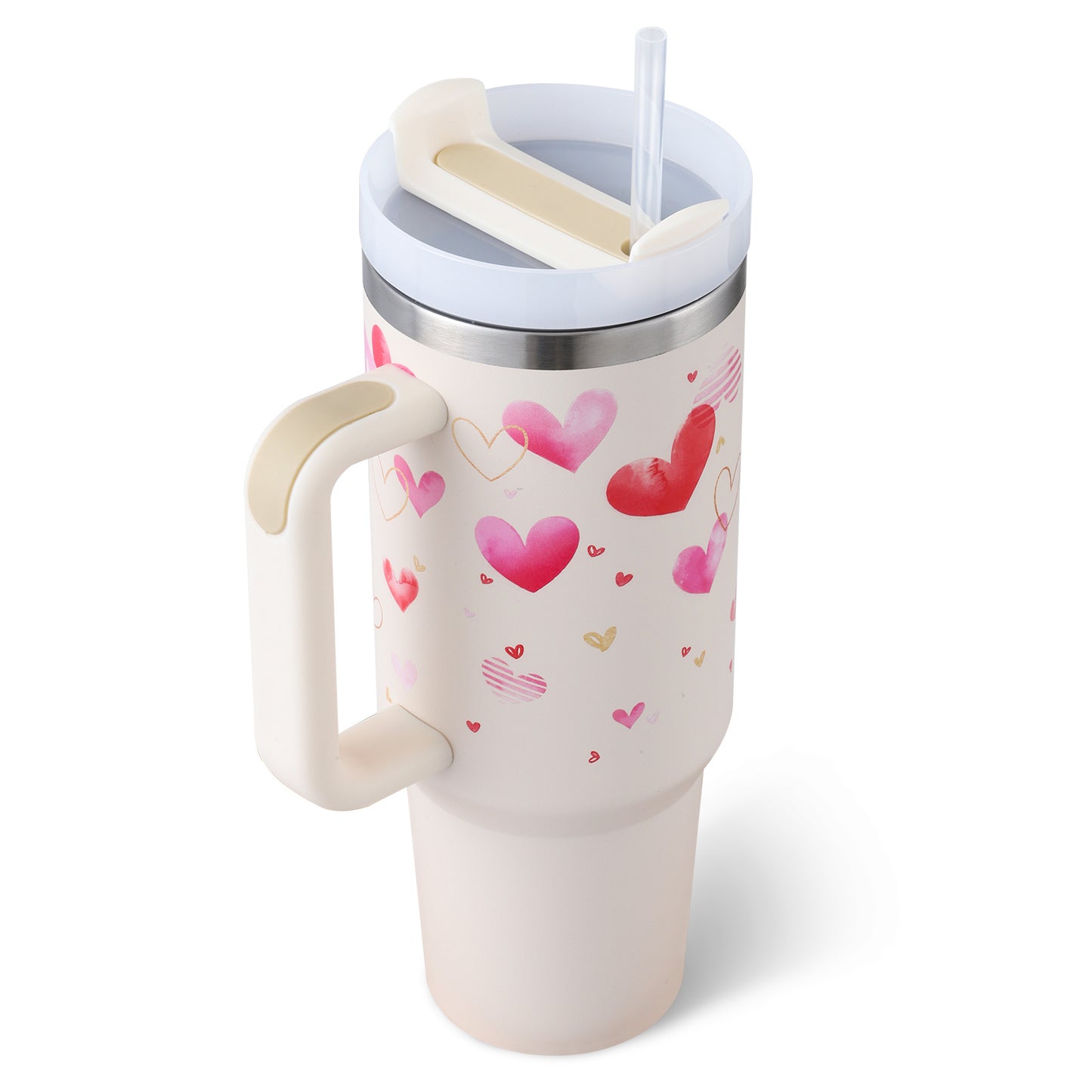 40 oz tumbler with lid and stainless steel handle. Thermos water bottle mug.