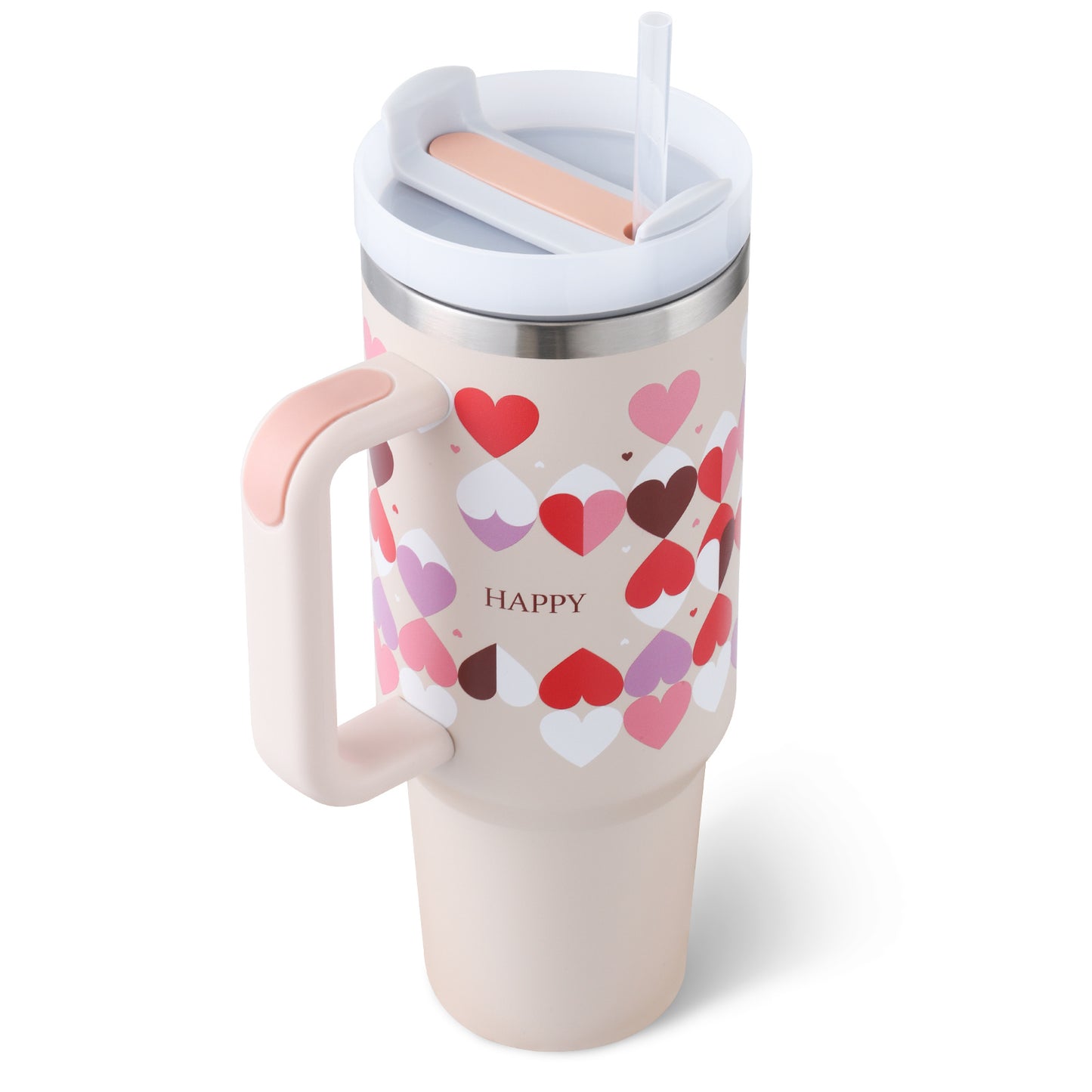 40 oz tumbler with lid and stainless steel handle. Thermos water bottle mug.