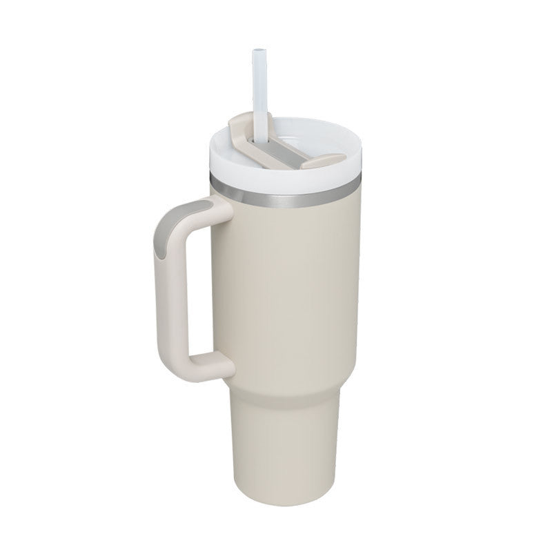 40 oz tumbler with lid and stainless steel handle. Thermos water bottle mug.