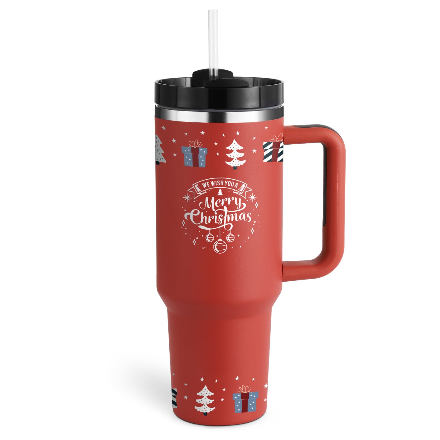40 oz tumbler with lid and stainless steel handle. Thermos water bottle mug.