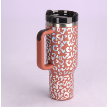 40 oz tumbler with lid and stainless steel handle. Thermos water bottle mug.