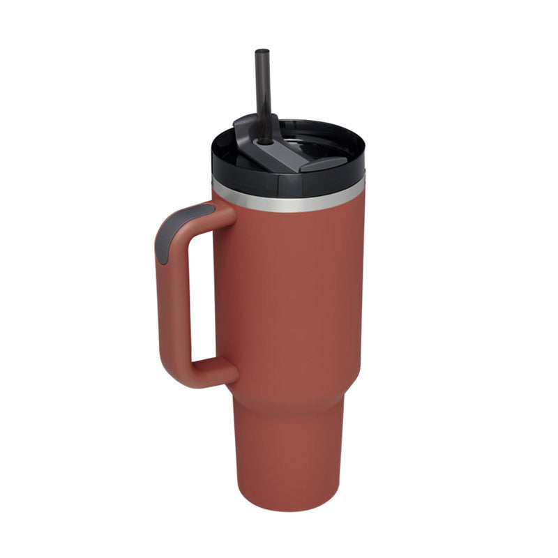 40 oz tumbler with lid and stainless steel handle. Thermos water bottle mug.