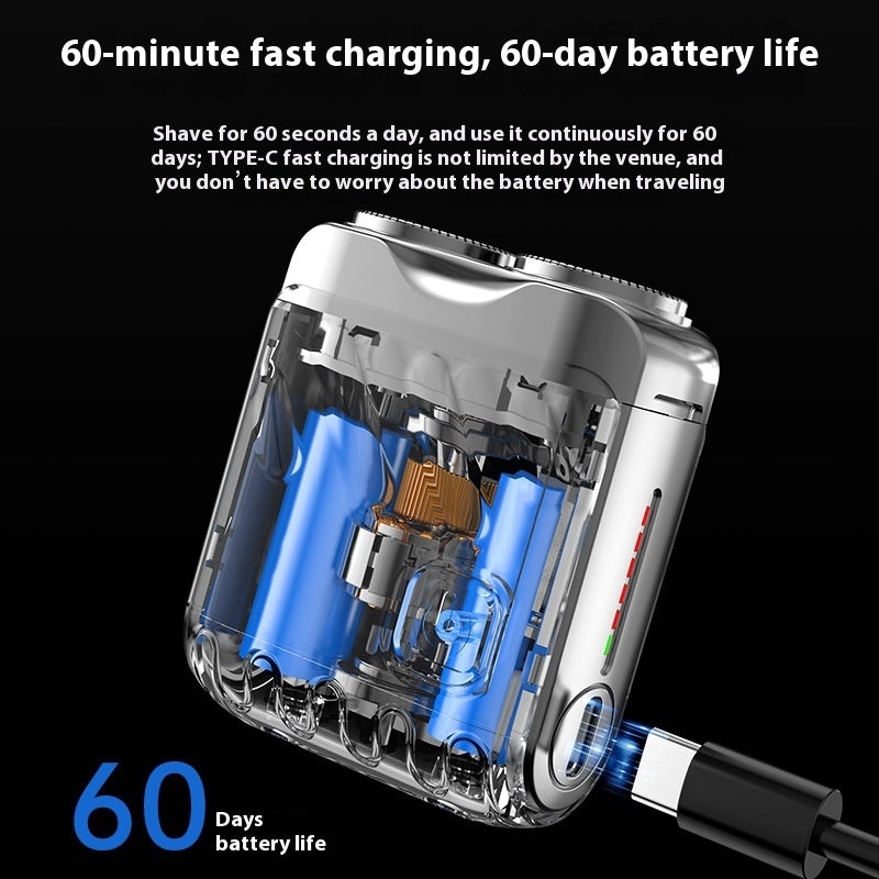 Portable Double-ring Rotary Electric Shaver for Men, Mini Travel Razor with Dual Magnetic Blade Head, Rechargeable, Pocket Size.