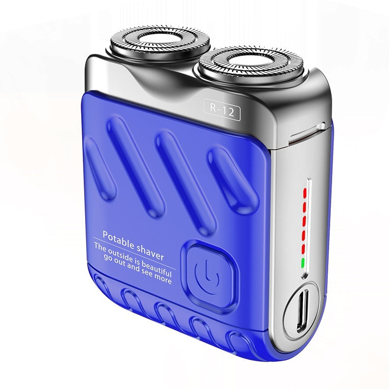 Portable Double-ring Rotary Electric Shaver for Men, Mini Travel Razor with Dual Magnetic Blade Head, Rechargeable, Pocket Size.