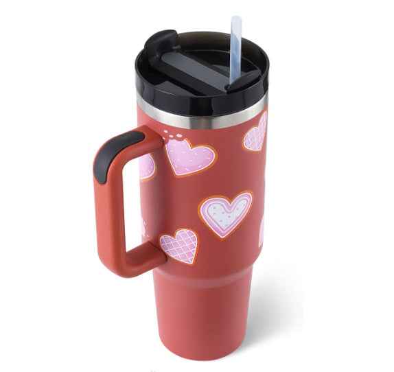 40 oz tumbler with lid and stainless steel handle. Thermos water bottle mug.