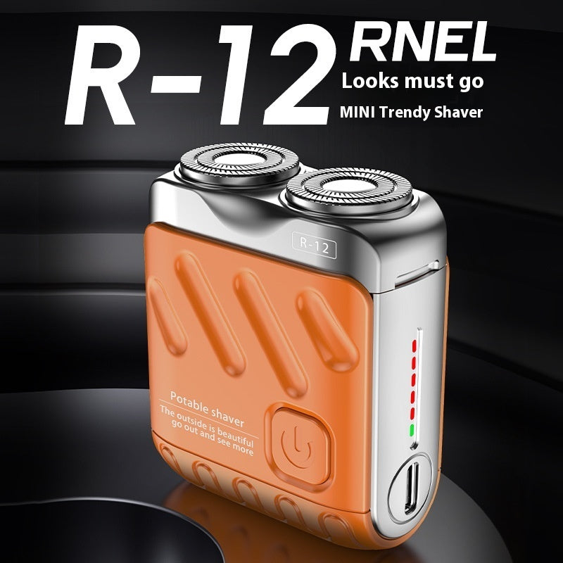 Portable Double-ring Rotary Electric Shaver for Men, Mini Travel Razor with Dual Magnetic Blade Head, Rechargeable, Pocket Size.