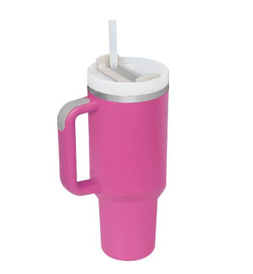 40 oz tumbler with lid and stainless steel handle. Thermos water bottle mug.