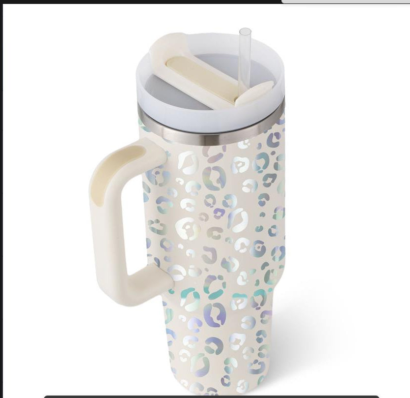 40 oz tumbler with lid and stainless steel handle. Thermos water bottle mug.