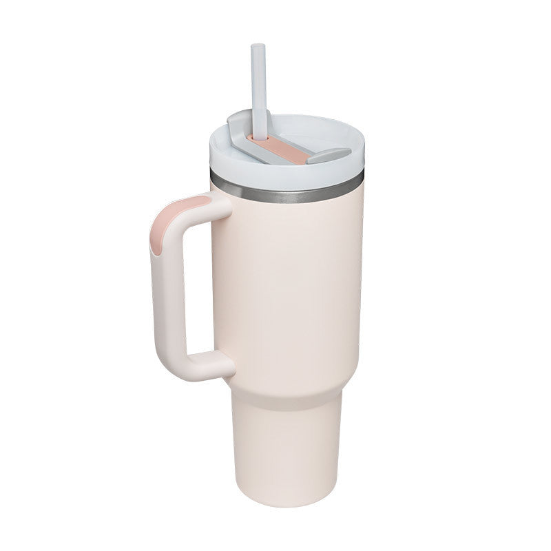 40 oz tumbler with lid and stainless steel handle. Thermos water bottle mug.