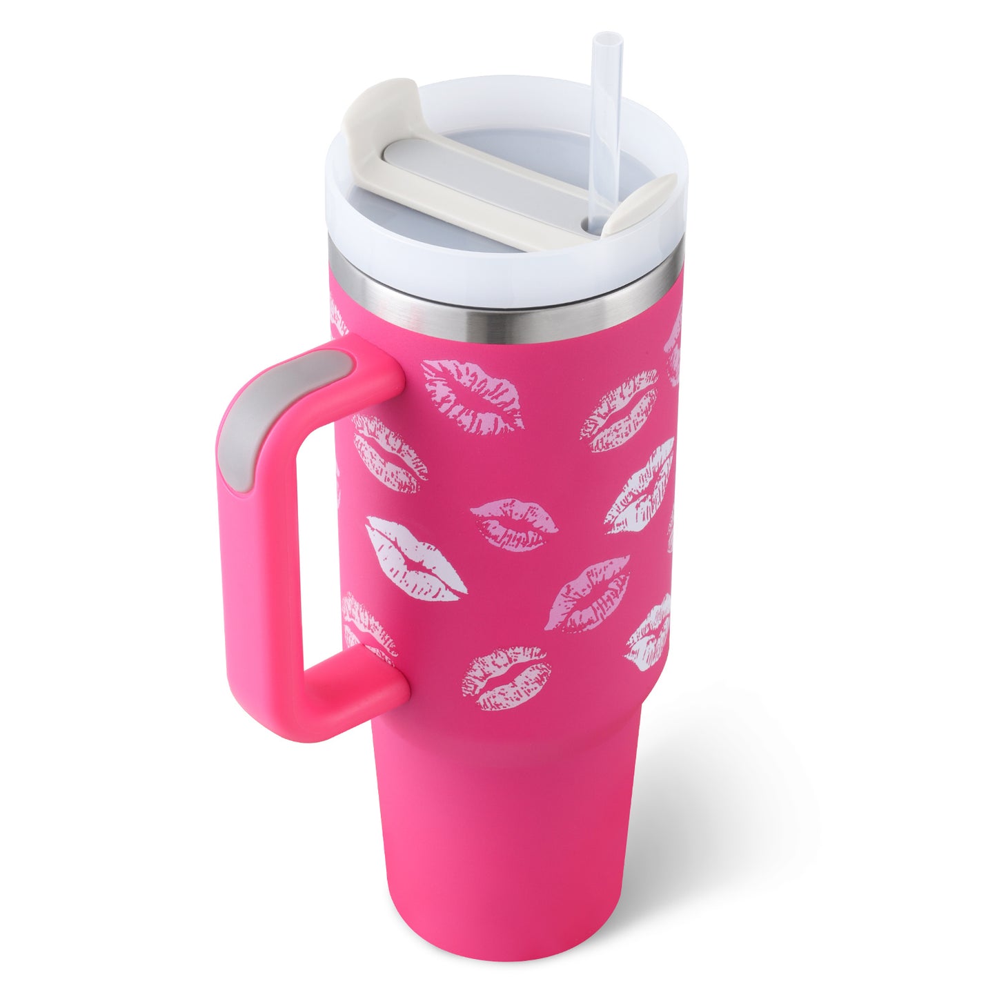 40 oz tumbler with lid and stainless steel handle. Thermos water bottle mug.