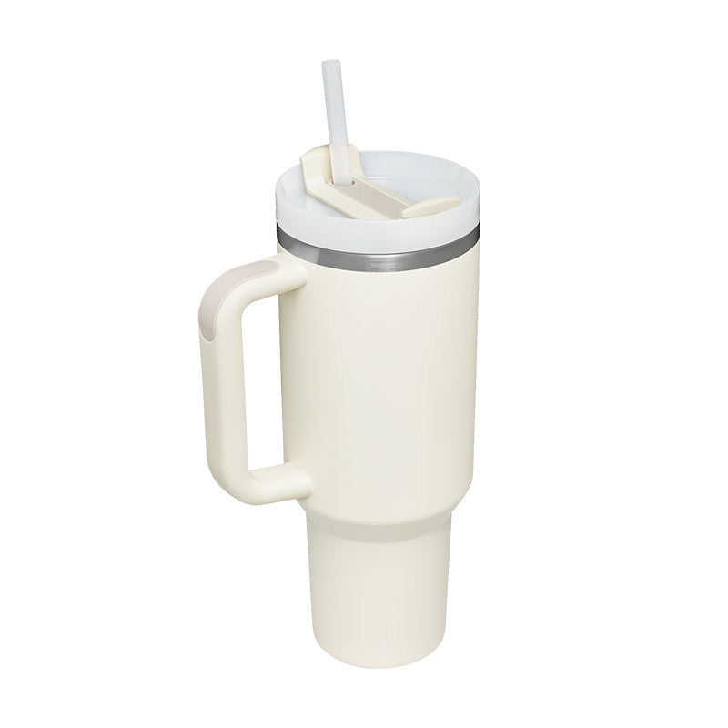 40 oz tumbler with lid and stainless steel handle. Thermos water bottle mug.