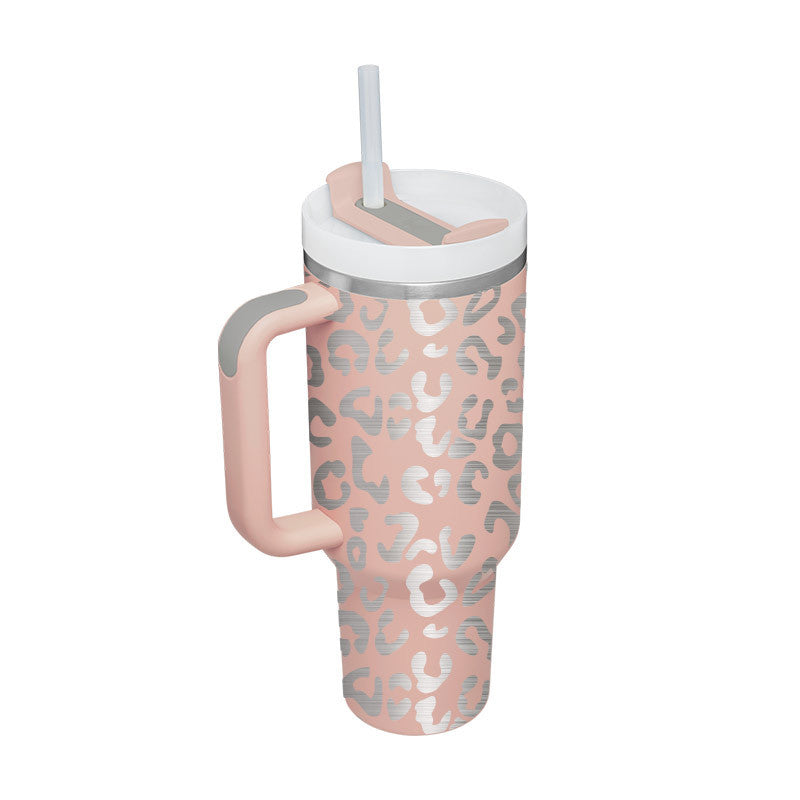 40 oz tumbler with lid and stainless steel handle. Thermos water bottle mug.