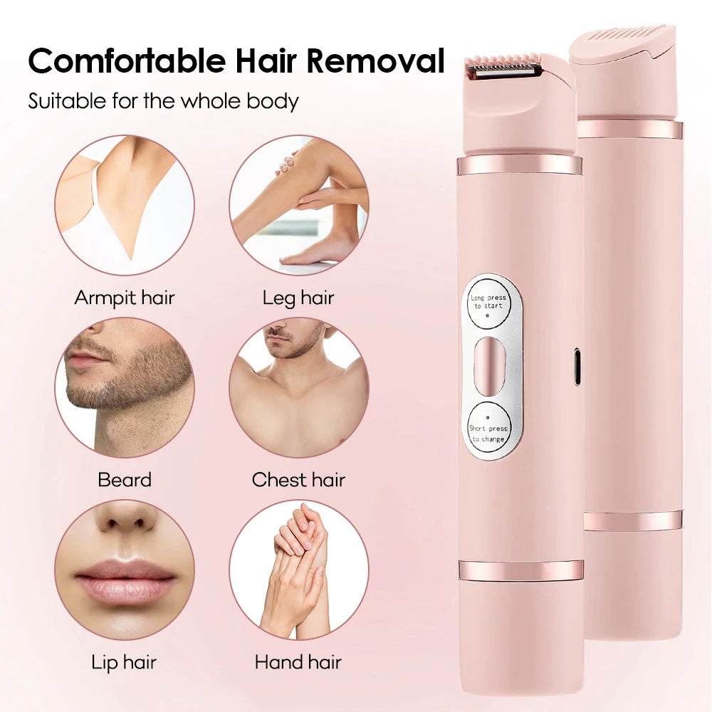 Electric Shaver for Women, 2 in 1 Rechargeable Electric Shaver, Double-Head Design, Electric Pubic Hair Removal, Multifunctional Bikini Trimmer
