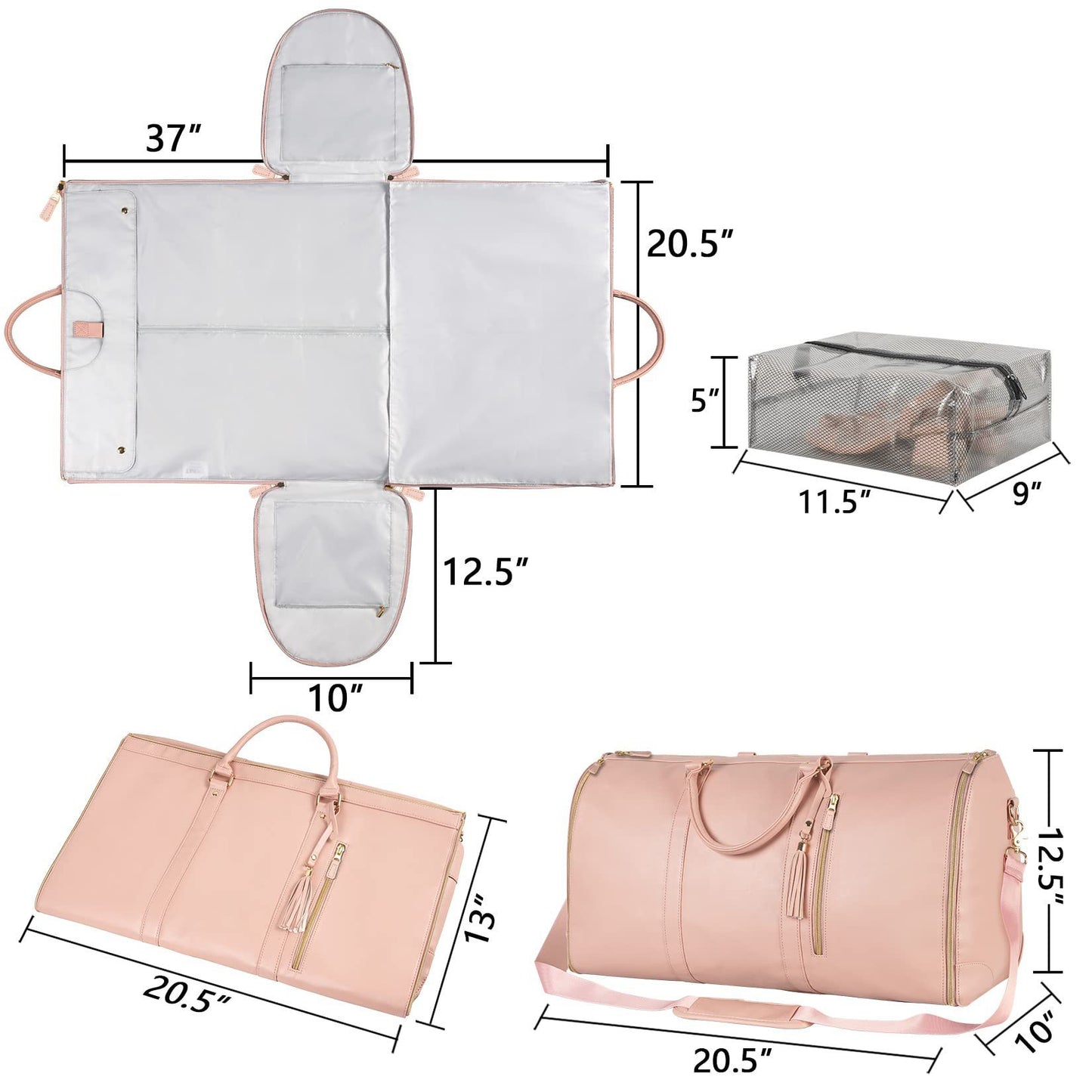 Portable Travel Bag for Clothes, Large Luggage Suitcase for Women with Shoe Compartment, Waterproof