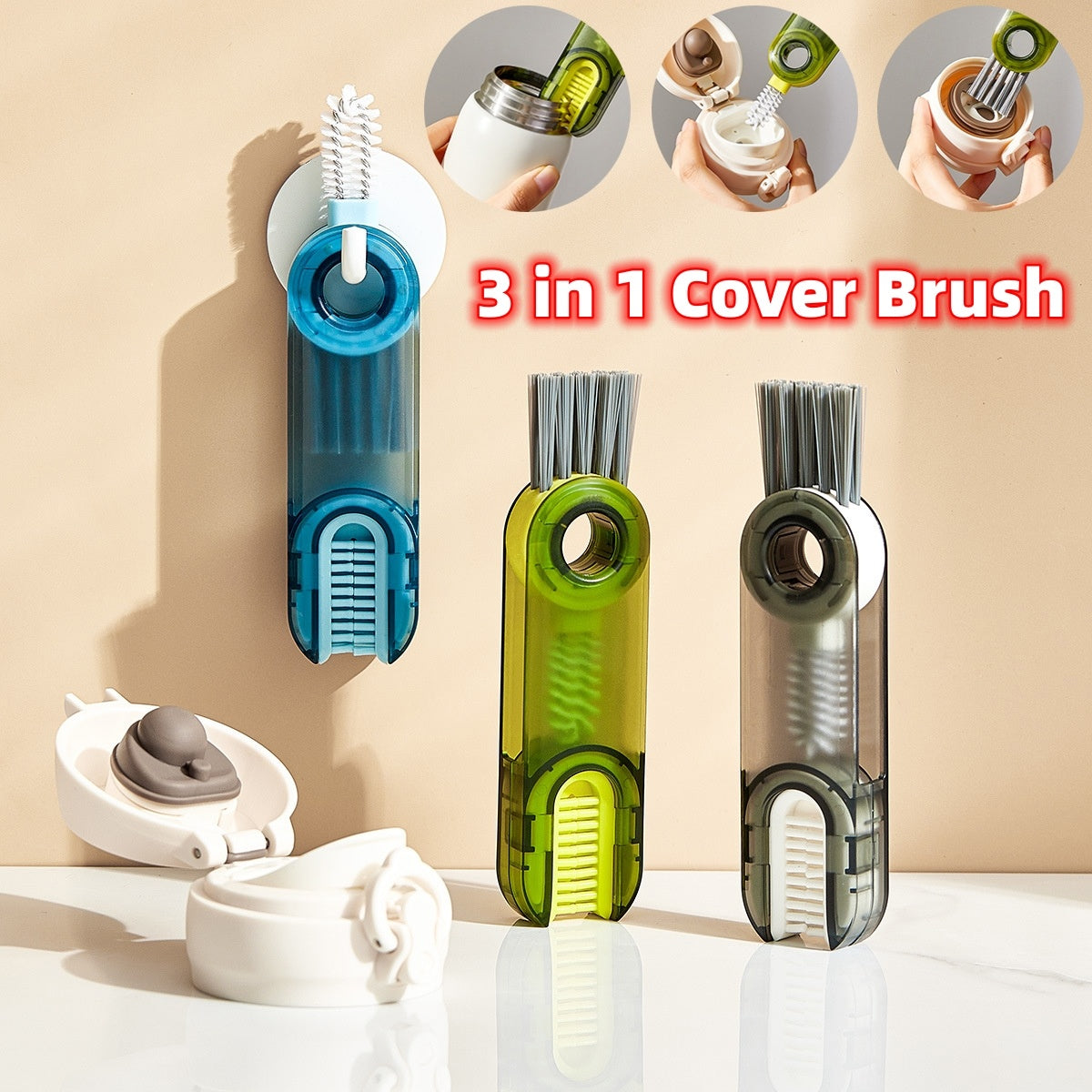 Cepillo 3 en 1 Para Vasos, Utensilios De Cocina Botellas Cepillo Multifuncional