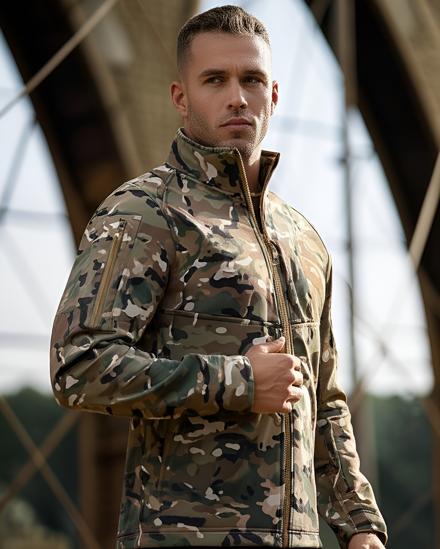 Men's Solid Color Nylon Jacket with Stand Collar and Zipper Detail, Ideal for Sports and Casual Wear