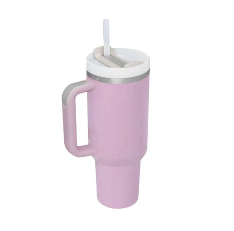 40 oz tumbler with lid and stainless steel handle. Thermos water bottle mug.