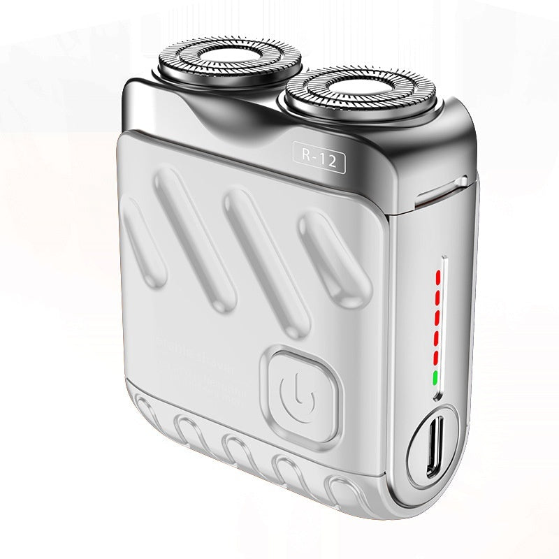 Portable Double-ring Rotary Electric Shaver for Men, Mini Travel Razor with Dual Magnetic Blade Head, Rechargeable, Pocket Size.