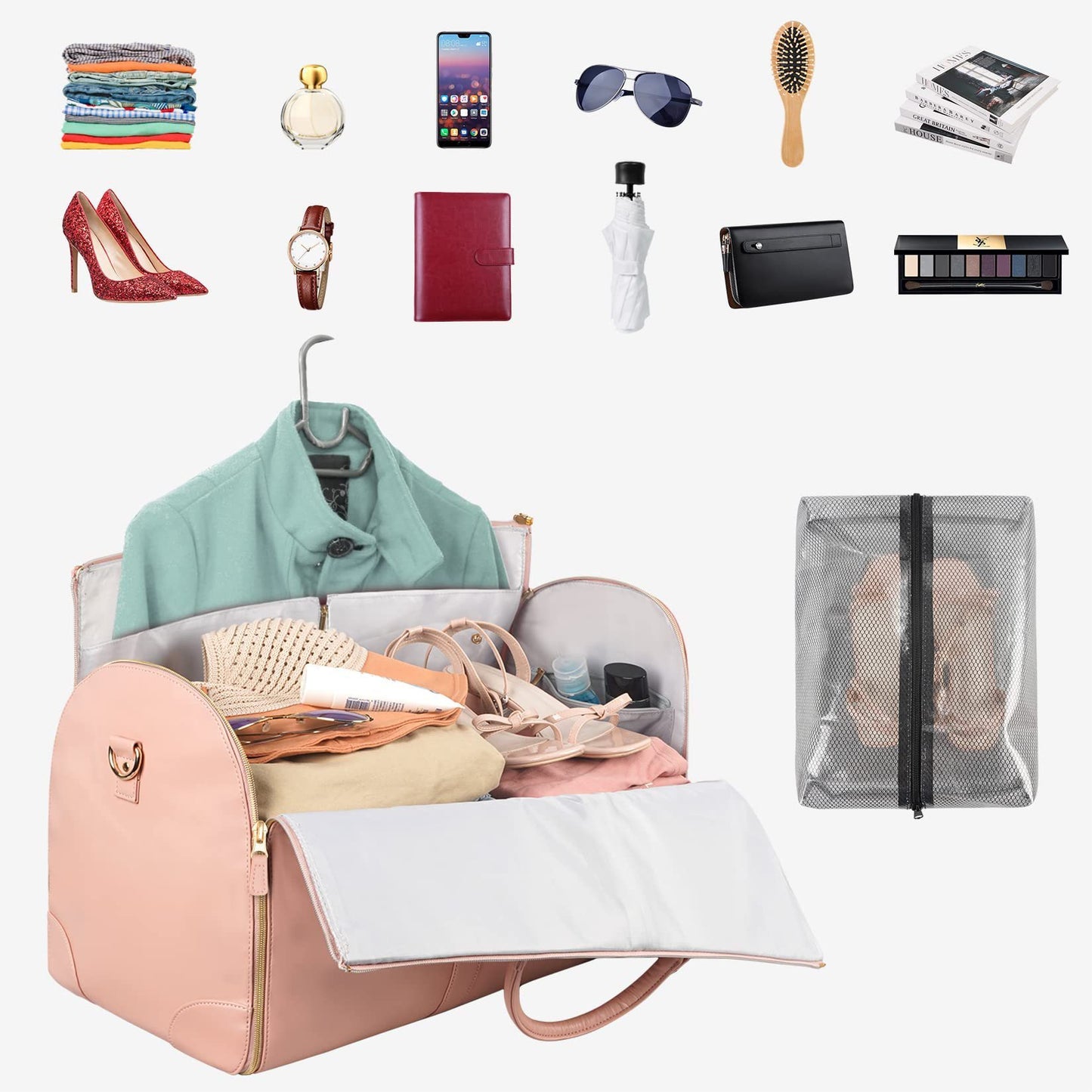 Portable Travel Bag for Clothes, Large Luggage Suitcase for Women with Shoe Compartment, Waterproof
