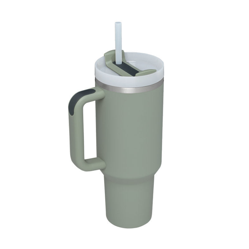 40 oz tumbler with lid and stainless steel handle. Thermos water bottle mug.