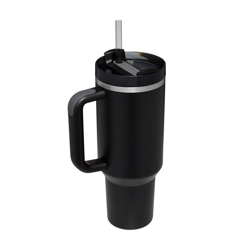 40 oz tumbler with lid and stainless steel handle. Thermos water bottle mug.