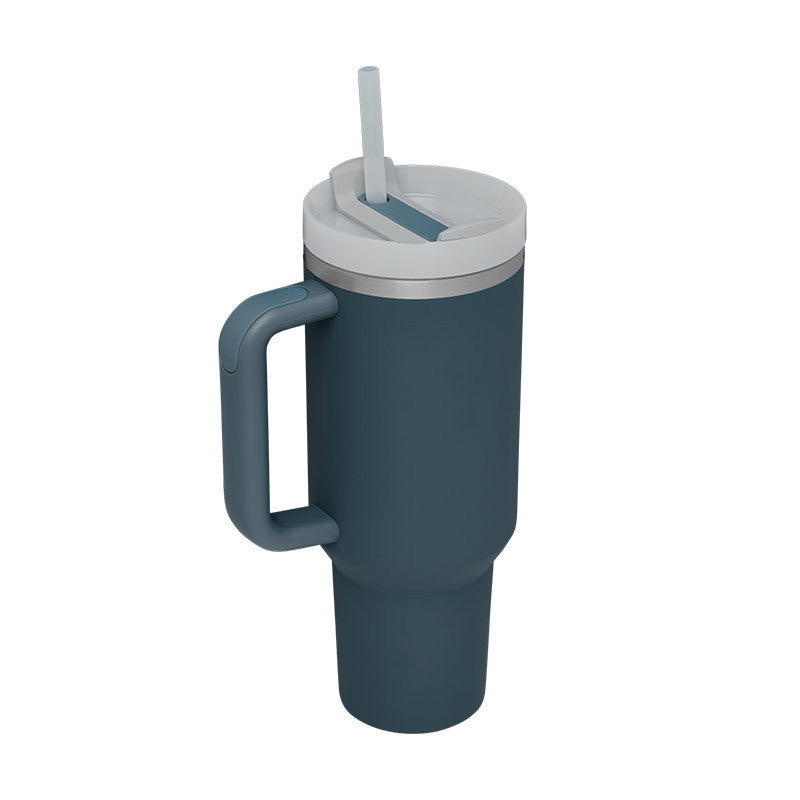 40 oz tumbler with lid and stainless steel handle. Thermos water bottle mug.