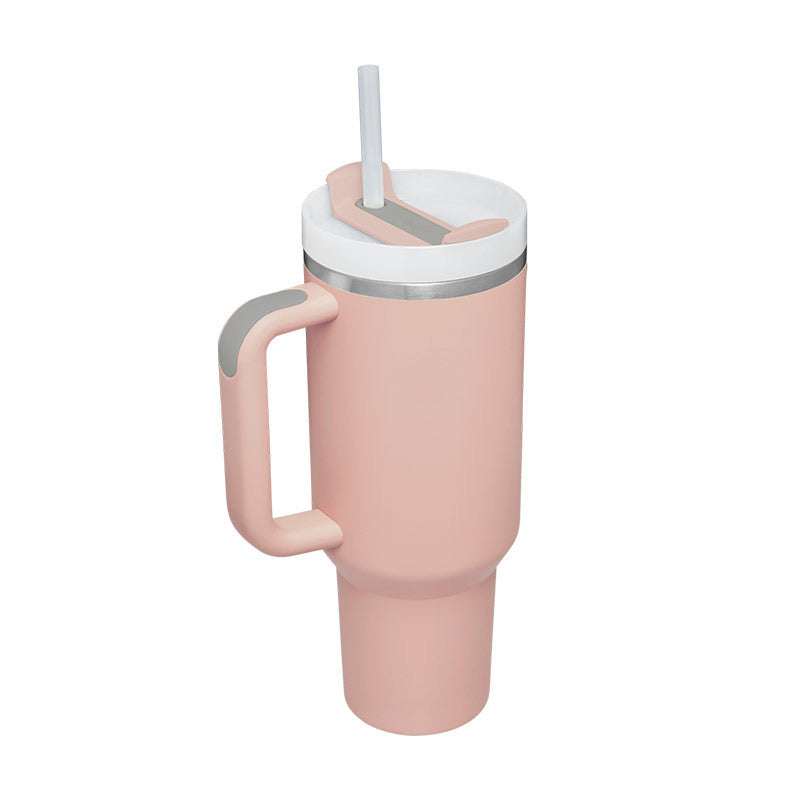 40 oz tumbler with lid and stainless steel handle. Thermos water bottle mug.