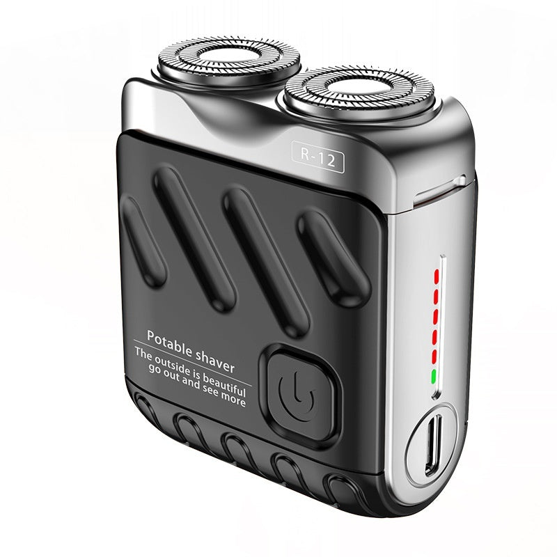 Portable Double-ring Rotary Electric Shaver for Men, Mini Travel Razor with Dual Magnetic Blade Head, Rechargeable, Pocket Size.