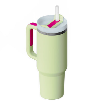 40 oz tumbler with lid and stainless steel handle. Thermos water bottle mug.