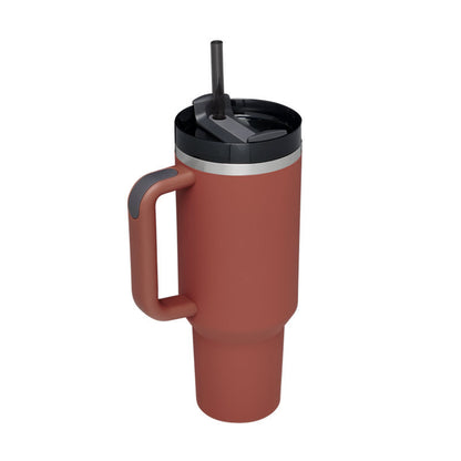 40 oz tumbler with lid and stainless steel handle. Thermos water bottle mug.