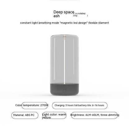 Minimalist Filament Table Lamp, Cordless, Rechargeable, Modern, Portable Night Lights, Bedside Lamps, Ambient Light