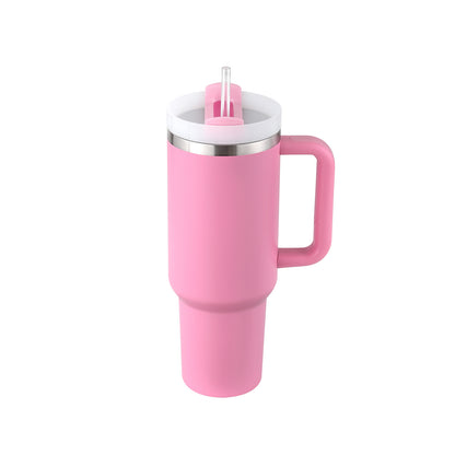 40 oz tumbler with lid and stainless steel handle. Thermos water bottle mug.
