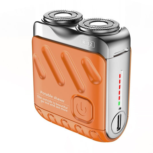 Portable Double-ring Rotary Electric Shaver for Men, Mini Travel Razor with Dual Magnetic Blade Head, Rechargeable, Pocket Size.
