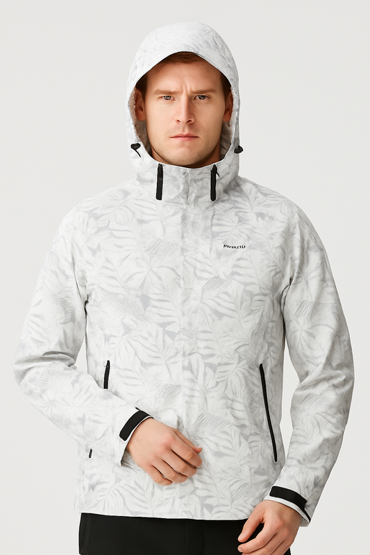 Men's and women's camouflage windproof jacket. Hooded floral print jacket. Long-sleeved casual sportswear with zippered pockets, non-stretch fabric, regular fit, casual sportswear.