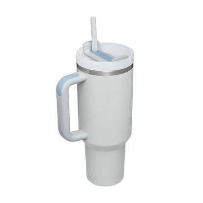 40 oz tumbler with lid and stainless steel handle. Thermos water bottle mug.
