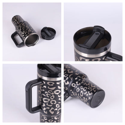40 oz tumbler with lid and stainless steel handle. Thermos water bottle mug.