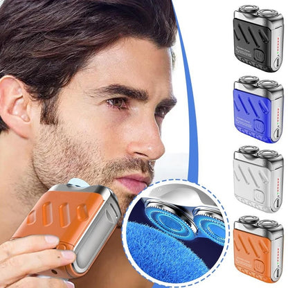 Portable Double-ring Rotary Electric Shaver for Men, Mini Travel Razor with Dual Magnetic Blade Head, Rechargeable, Pocket Size.