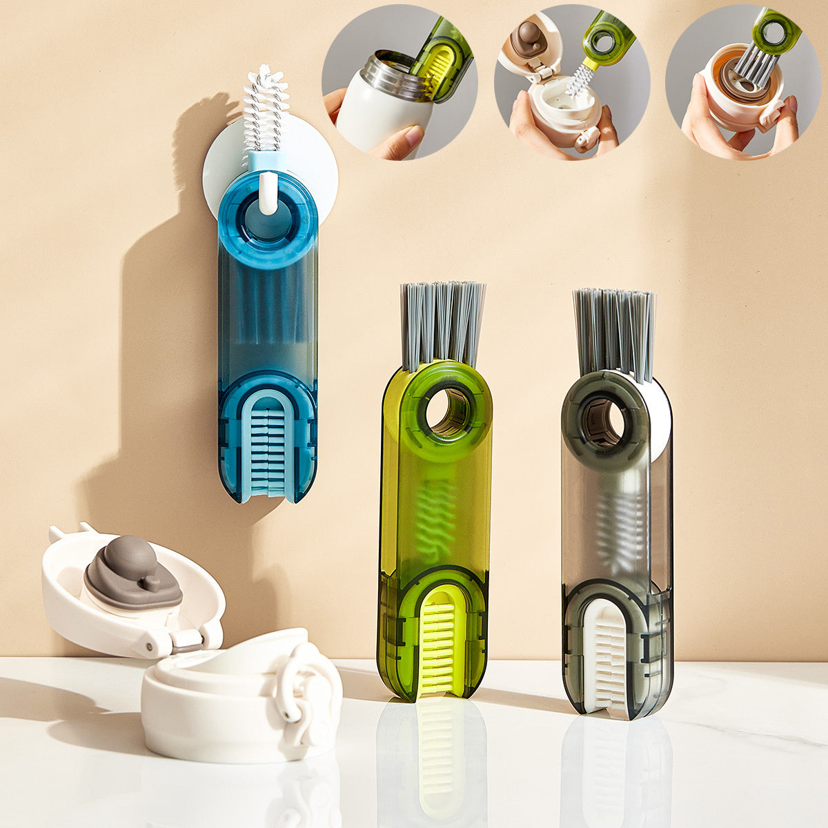 Cepillo 3 en 1 Para Vasos, Utensilios De Cocina Botellas Cepillo Multifuncional