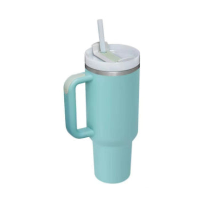 40 oz tumbler with lid and stainless steel handle. Thermos water bottle mug.