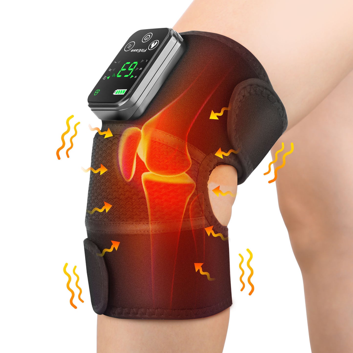 Heated knee pad, heated knee massager with vibration. 3-in-1 knee massager.
