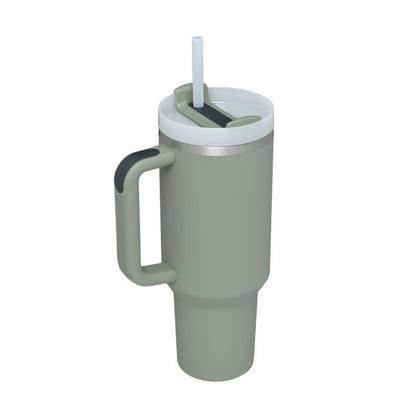 40 oz tumbler with lid and stainless steel handle. Thermos water bottle mug.