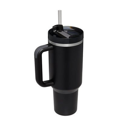 40 oz tumbler with lid and stainless steel handle. Thermos water bottle mug.