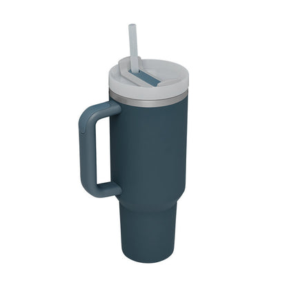 40 oz tumbler with lid and stainless steel handle. Thermos water bottle mug.